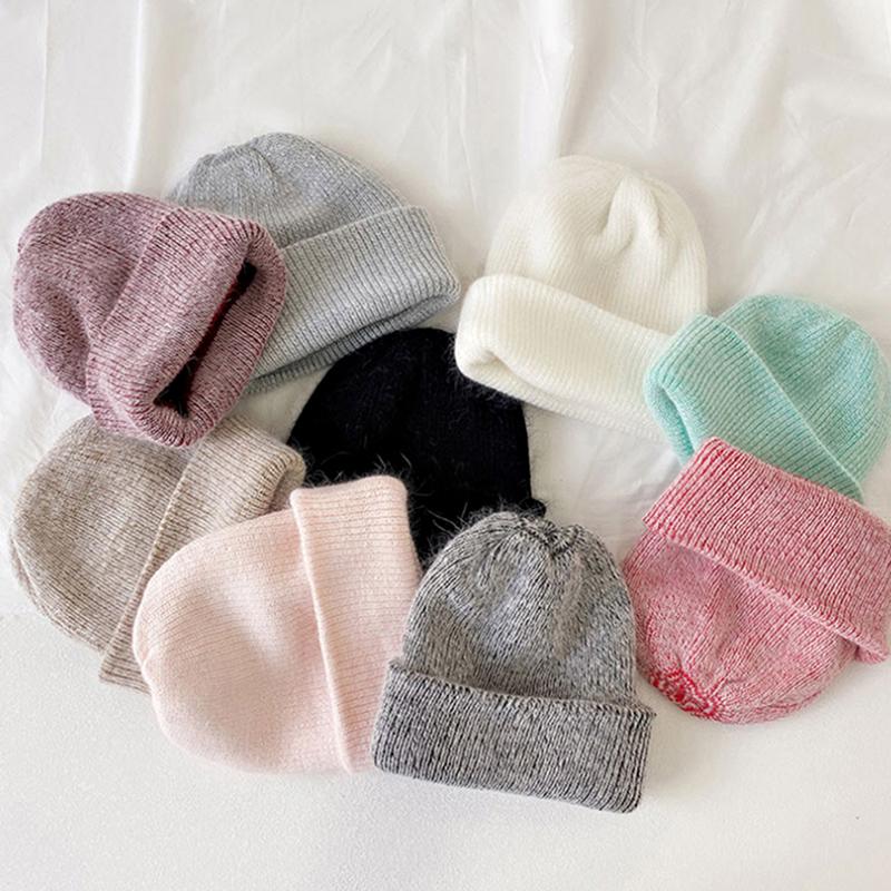 

Winter Hat Fur Winter Beanie Hats For Women Fashion Warm Beanies for Ladies Knitted Hat Cashmere Solid Cover Head Cap