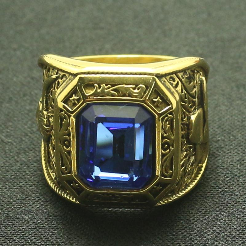 

Cool Blue Stone Ring Men Boys 316L Stainless Steel Cowboy Rhinoceros Horn Ring Great Gift For Friend
