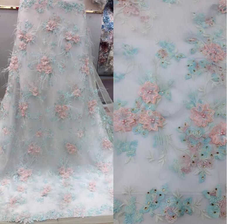 

fashionable tulle embroidery french net lace fabric Sophia-58.9807 with beads for party dress