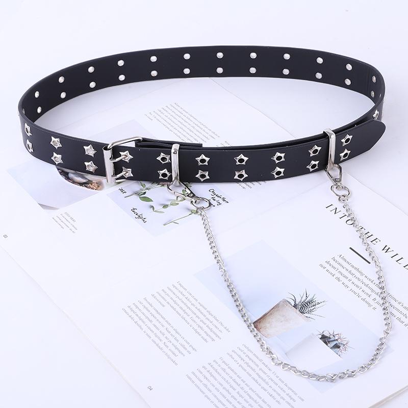 

European and American Star Eyelet Button Ladies All-match Sweater Belt Fashion Chain Decoration Wide Belt Women, White