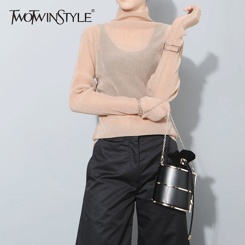 

GALCAUR Turtleneck T Shirt For Women Long Sleeve Slim Basic Pullover T Shirts Tops Female Spring Fashion Casual Clothing 201125, Pink