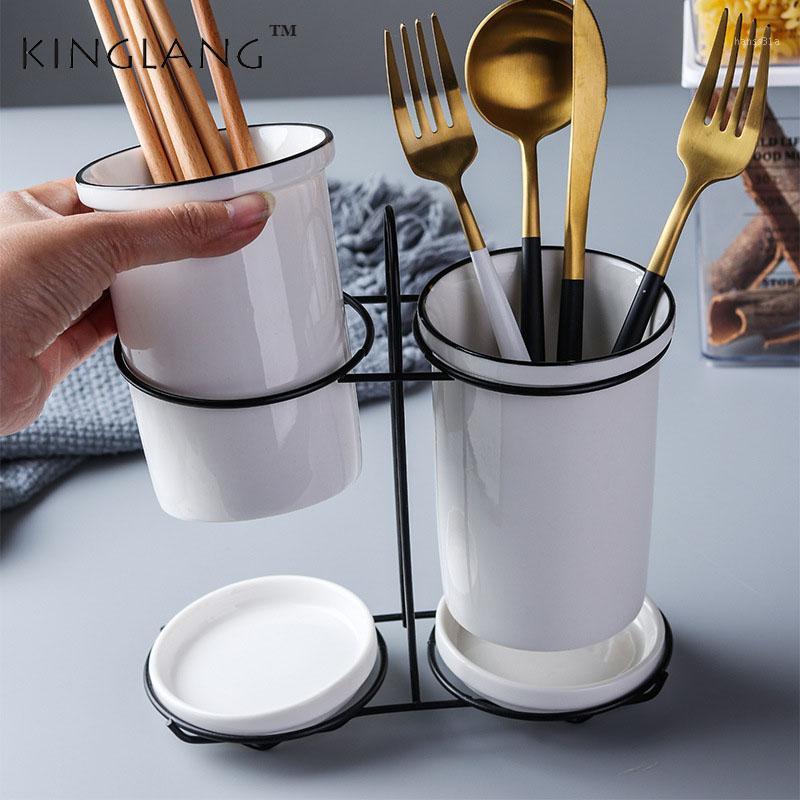 

Nordic simple ceramic fork spoon chopsticks tube household chopsticks box shelves for cutlery1