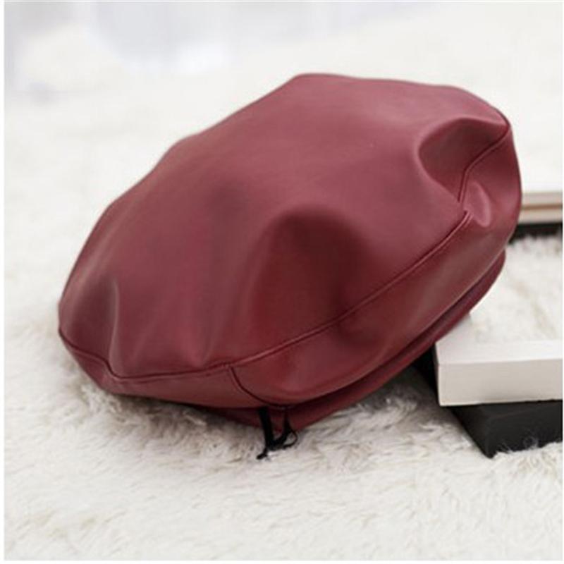 

Fashion Black Buckets Hats Women Pu Leather Painter Cap Ladies Berets Hat Solid Color Artist Flat Caps Female Streewear Hats, Navy