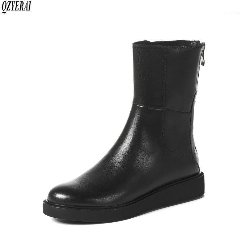 

QZYERAI New style Genuine leather Ankle boots Female boots Women's 3 cm with lower black cowhide Women's shoes1