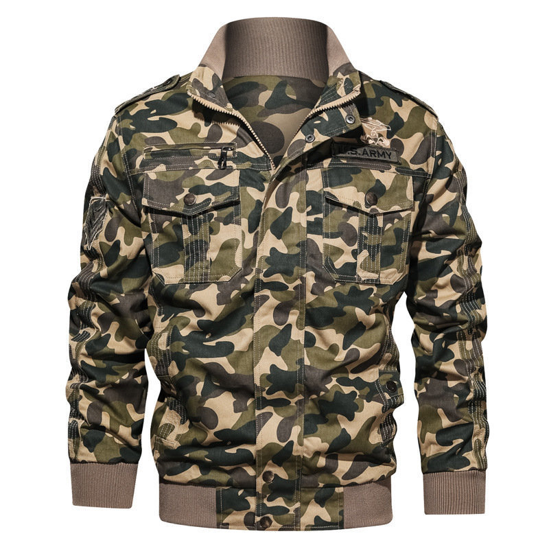 

2019 Brand Quality 100 Cotton Men's Jacket Military Camouflage Jacket Men Fashion Casual Stand Collor Jacket Men, Green