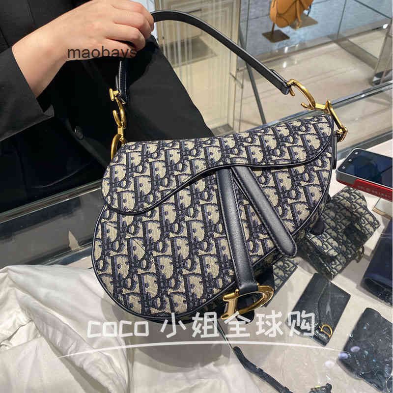 

christian Designer Handbags Saddle Classic Women's Old Canvas Flip Hand Single Shoulder Armpit Bag, Blue flower with letters