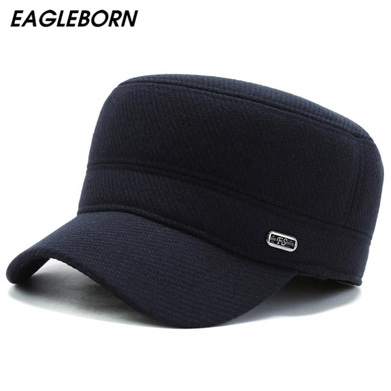 

2020 New Men Winter Hat Cotton Cap Corduroy Short Brim Winter Cap for Men Russia Warm Ear Hats High Quality Hat, Black