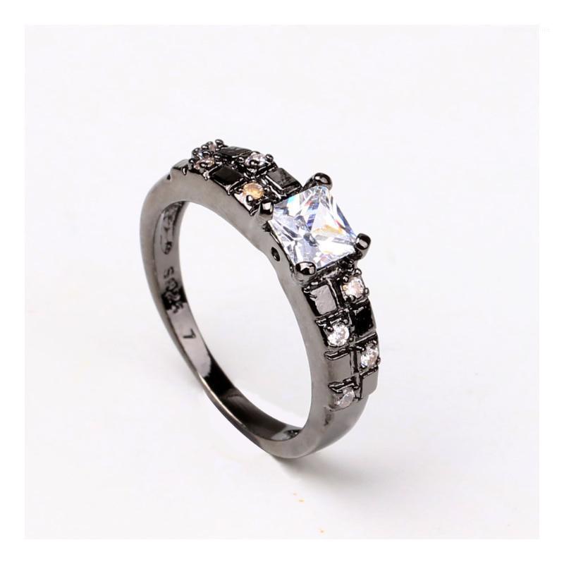 

Wedding Rings 2022 Square Black Ring Gun Cubic Zircon White Purple Fashion Lady Bridal Engagement Promise, Slivery;golden