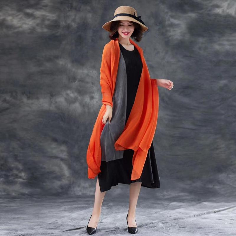 

HOT SELLING Miyake fold fashion pure color Long section silk scarves wild scarf IN STOCK