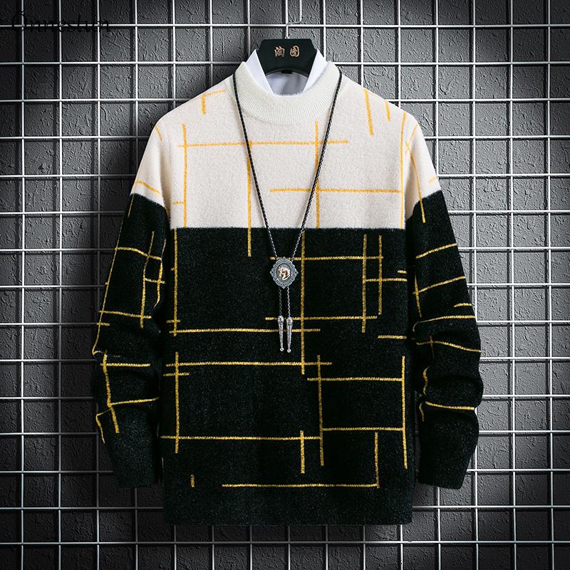 

Onnestun Warm Sweater Men New Winter Men Knitted Pullover Casual Faux mink Long sleeve Thicken Harajuku Sweater Tops, Blue