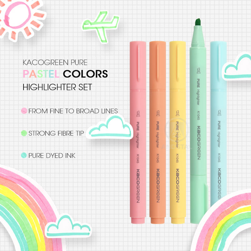 

Andstal KACO 5 colors/lot Macaroon Pastel Colors Highlighter Pen set Color for school marker Stationery for school office mark 201120, Black;red