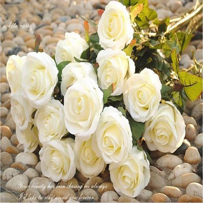 

Artificial Rose Silk Craft Flower Bridal Holding Flowers Bouquet For Wedding Home Room Decoration 10 color, Beige