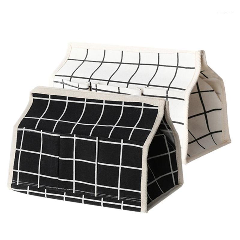 

Household Fashion Linen Grid Pattern Foldable Desktop Tissue Holder Storage Box For Home Office Decor1