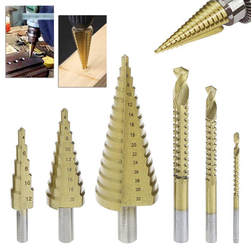 

6 Pcs/Set HSS Steel Titanium Coated Step Drill Bit Hole Cutter 4-32mm Metal Tool