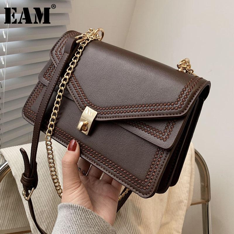 

[EAM] Women New Vintage Chains Small Square PU Leather Flap Personality All-match Crossbody Shoulder Bag Fashion 2021 18A1604, Black
