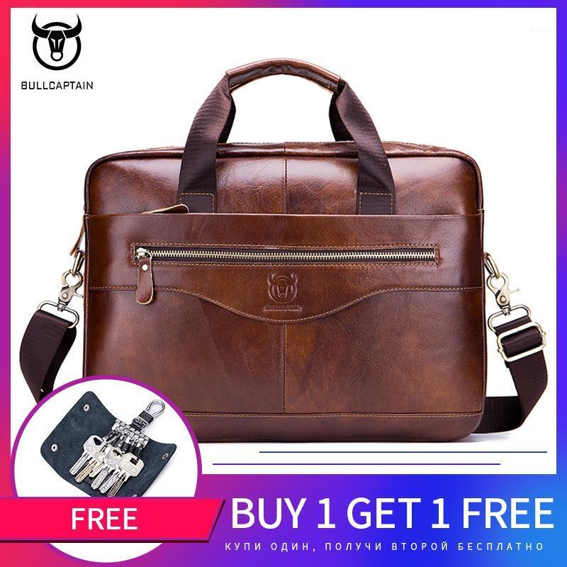 

BULLCAPTAIN new fashion cowhide men's business briefcase leather retro men's messenger bag casual business bag portable briefcas1, Black