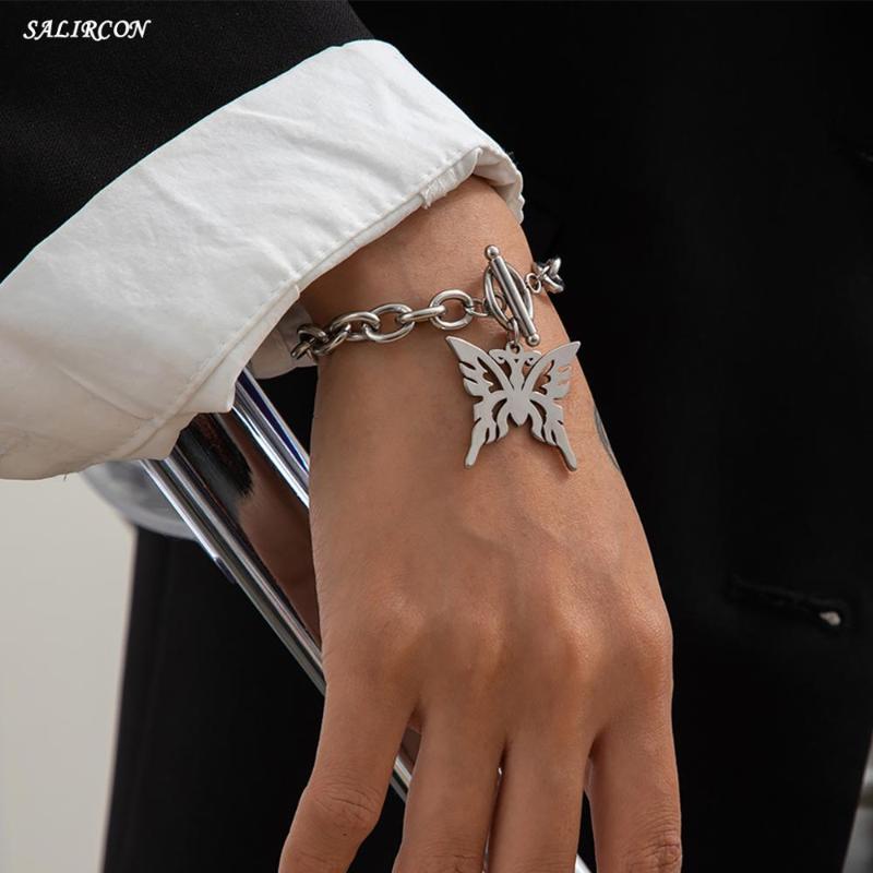 

Link, Chain Salircon Stainless Steel Butterfly Pendant Bracelet Kpop Charm Link Couple Bracelets Women's Jewelry Gift 2021