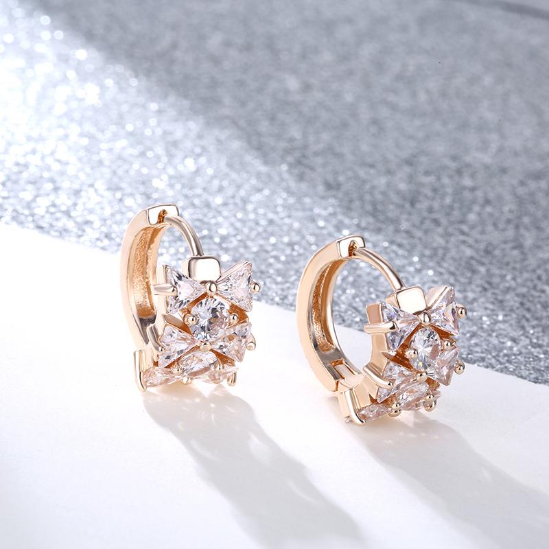 

FYM Luxury 3 Colors Flower Hoop Elegant Womens Earrings Cubic Zirconia Ear Jewelry Earring for Women Wedding Party