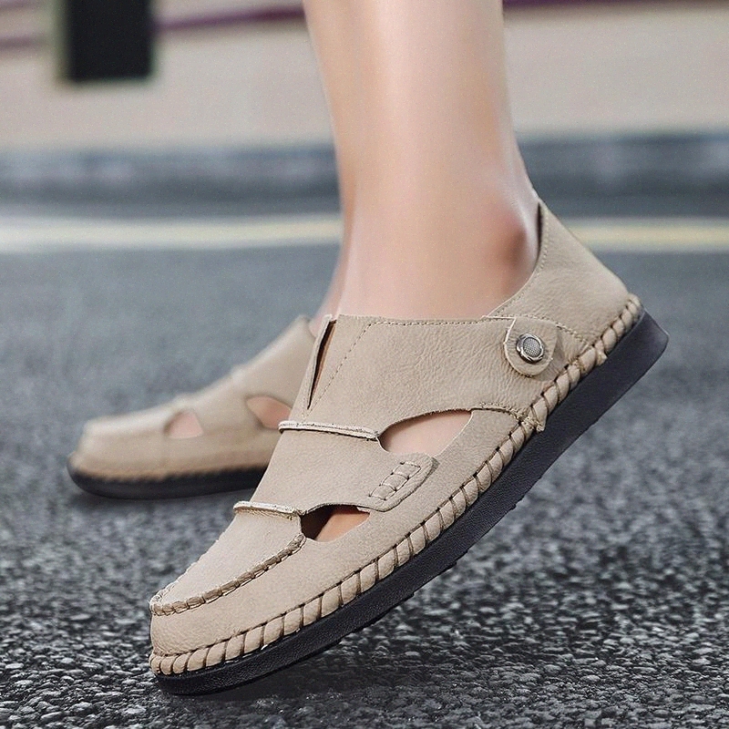 

Men Summer sandals Slip On Sandals Leather Sandals For Mens breathable Designer Beach Sneakers Man Rubber Bottom Casual Shoes #GZ1O, Black