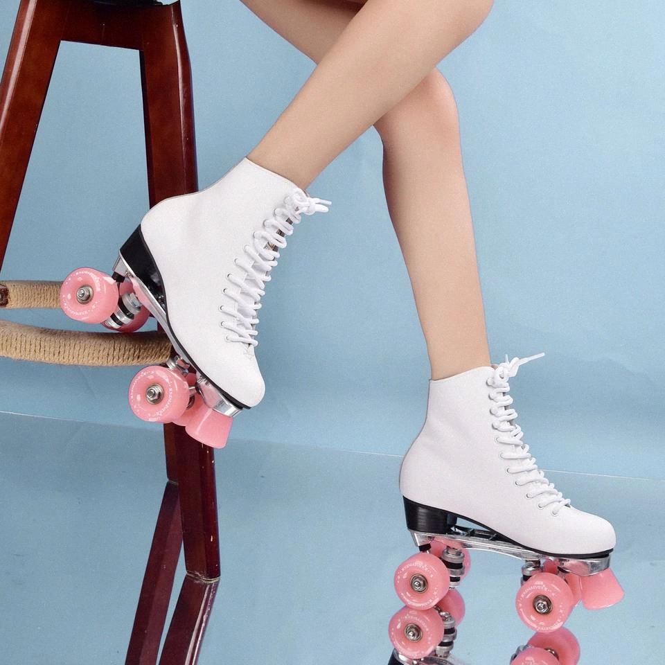 

Skate For girls leather boots, roller skates, double-row skates, Makaron fruit Pink Lake green PU four-wheel double-row skates #zi5j