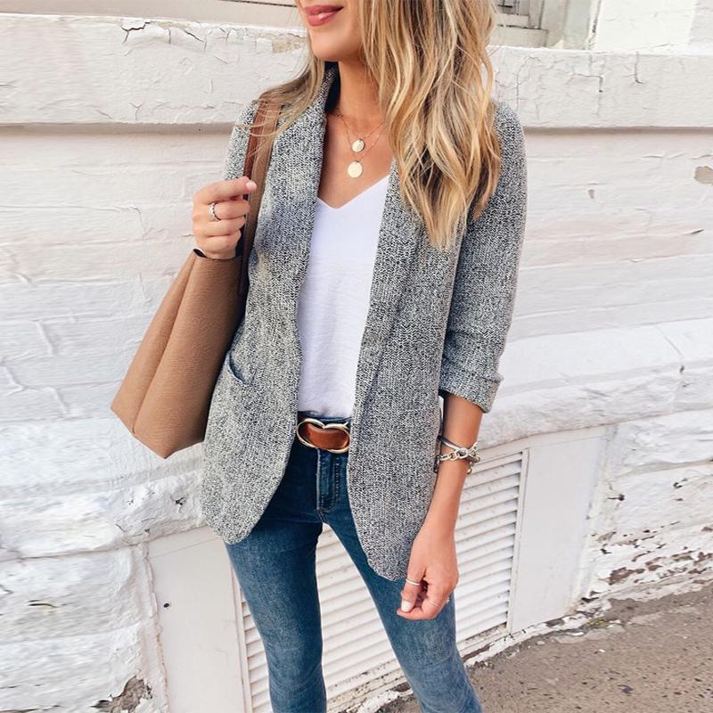 

New Women Slim Casual Solid Blazer Elegant Business Blazers Coat Cotton Ladies Spring Autumn Suit1, Black