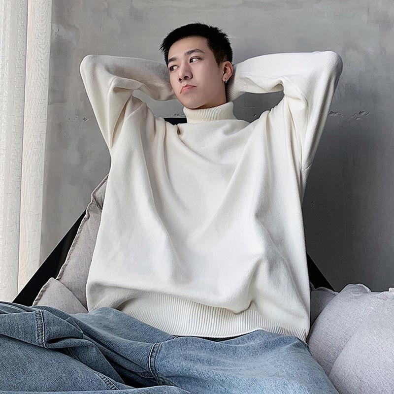 

PR Men's Casual Oversize Sweater 2020 Winter New Solid Color Korean Streetwear Fashion Pullovers Sweater Fashion Male Clothing, Black