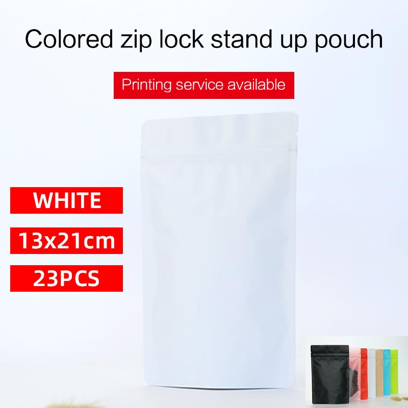 

13x21cm 25pcs matte white stand up pouch with zipper aluminum foil bag colored coffee bean packaging bag