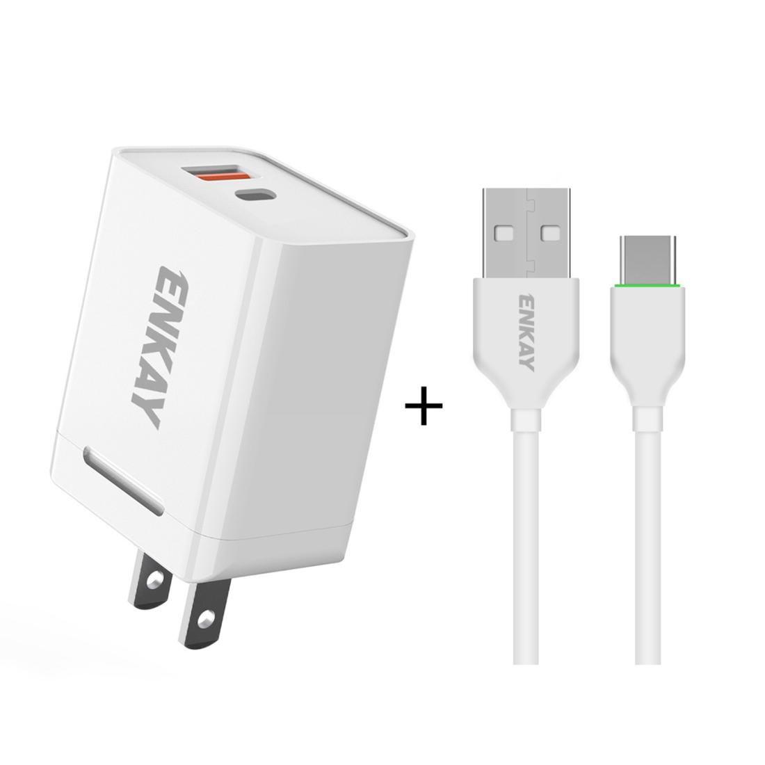 

ENKAY Hat-Prince U033 18W 3A PD QC30 Dual USB Fast Charging Power Adapter US Plug Portable Travel Charger With 1m 3A Type-C Cable