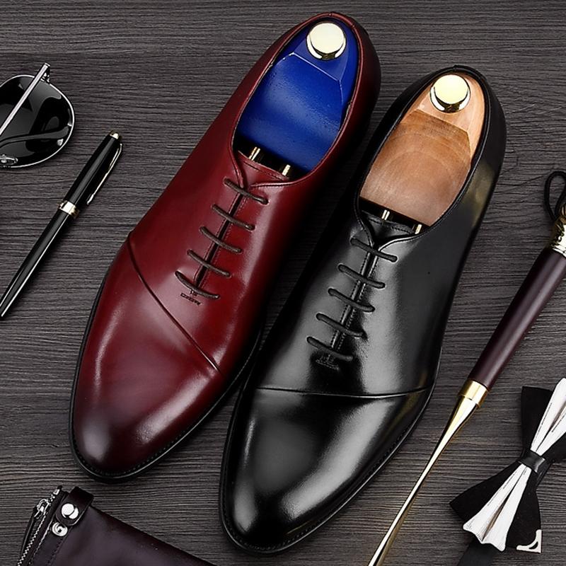 

Elegant Genuine Leather Handmade Men's Office Oxfords Round Toe Man Party Flats Formal Dress Designer Male Wedding Shoes BQL61, Black