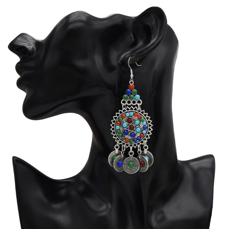 

Afghan Bohemian Jhumka Coin Tassel Oxidized Drop Dangle Earrings color for Women Mexico Gypsy Tribal Vintage Jewelry