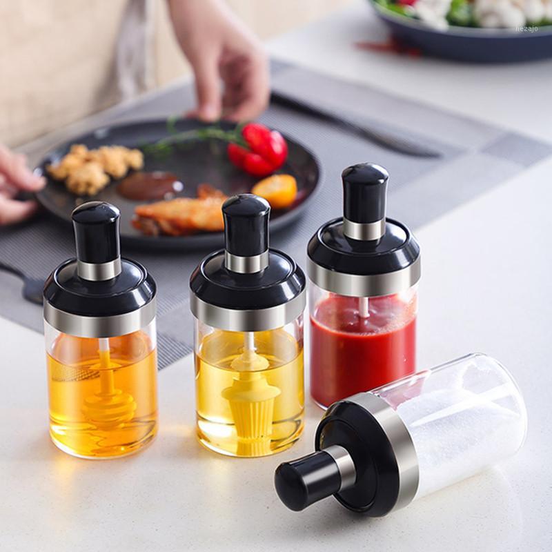 

Kitchen Creative Stainless Steel Storage Box Supplies Glass Seasoning Bottle Salt Storage Box Spice Jar With Spoon1