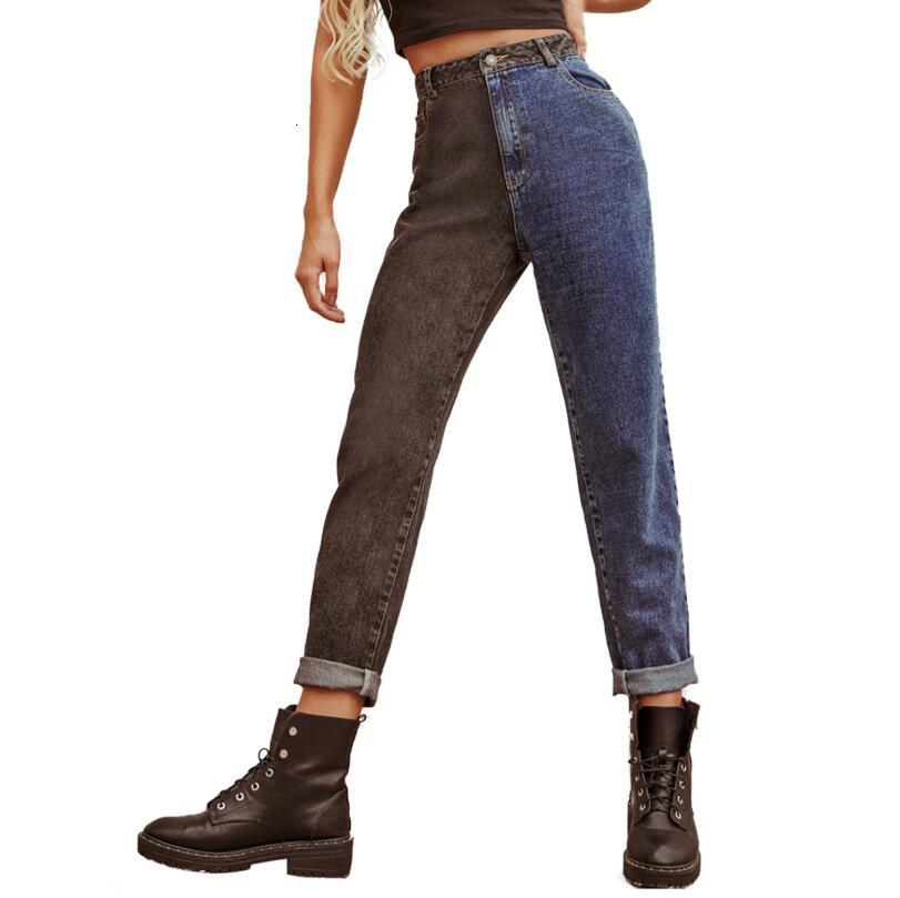 

Autumn 2021 Fashion High Waist Slices Contrast Long Jeans Loose in Straight Line Breech Breeches Tide Female P1520 R2ic, Photo