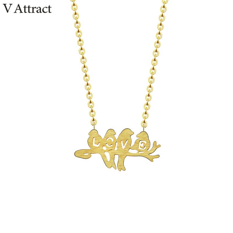 

V Attract Letter Charm Love Birds Statement Necklace Pendant Gothic Jewelry Gold Chain Kettingen Voor Vrouwen Valentine's Day