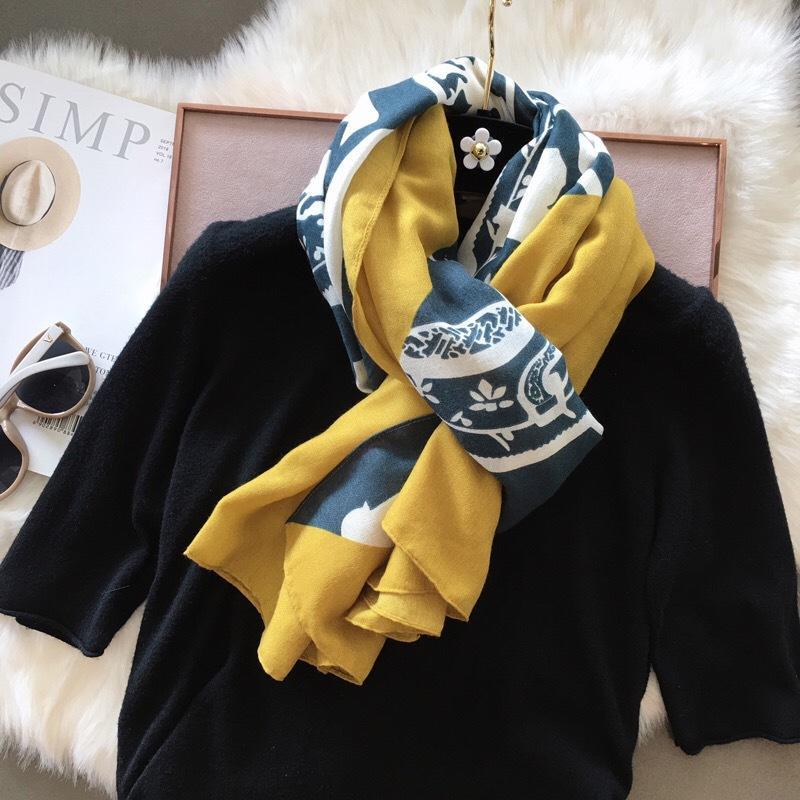 

Scarves Royalmaybe Scarf Female Autumn And Winter All-match Yellow Graffiti Stitching Long Shawl Dual-use1