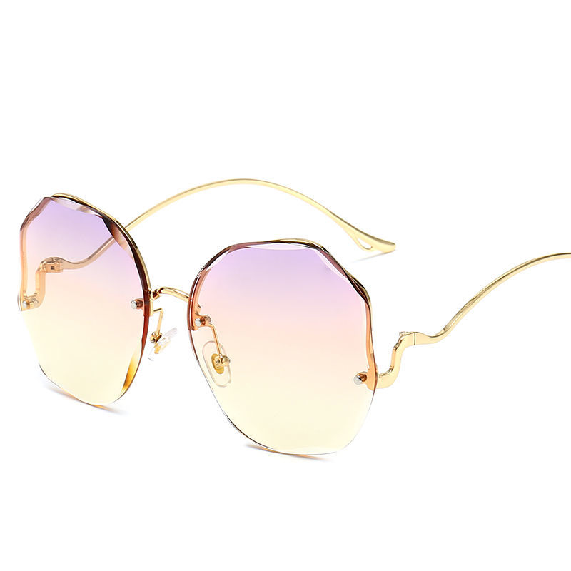 

Fashion designer women's metallic large rimless sunglasses with tweens in ocean color and large rimless glasses, free shipping