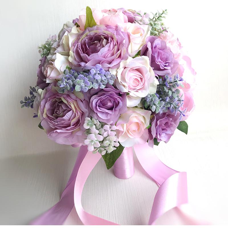 

Free Shipping Purple Pink Imitation Flower Bouquet Wedding Decorative Artificial Flowers Bride Bridesmaid Holding Flowers, 1pc purple bouquet