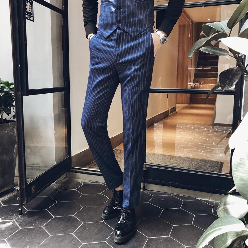 

Men's Suits & Blazers 2022 Fashion Boutique Striped Mens Casual Business Slim Suit Pants Groom Wedding Dress Male Formal Trousers Blue Gray, White;black