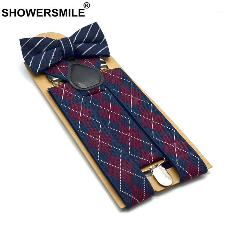 

Suspenders SHOWERSMILE Bow Tie Men Plaid Mens Braces For Trousers British Vintage Women Shirt Suspender Pants 3.5cm1