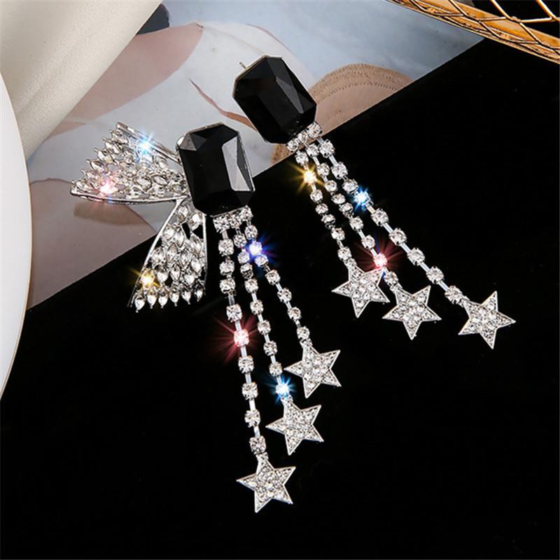 

FYUAN Fashion Asymmetry Wing Rhinestones Earrings for Women Long Tassel Black Crystal Earrings Weddings Engagement Jewelry Gifts