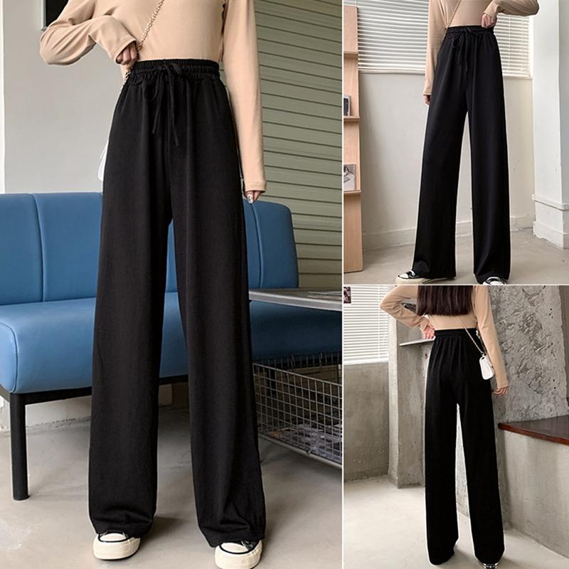 

Women' High Waist Loose Mopping Pants Draping Straight Casual Wide Leg Pants Black