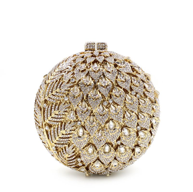 

Designer-Dgrain Round Gold Black Crystal Women Evening Clutch Bags Hard Case Metal Minaudire Wedding Party Cocktail Handbag Stone Purse, Customize