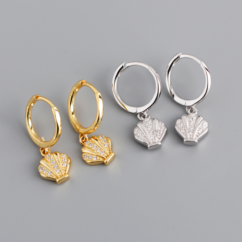 

Februaryfrost Brand 925 Sterling Silver Hanging Sea Shell Stud Earrings for Women Gifts Mini Zircon Earings Summer Beach Ladies Fashion Jewe
