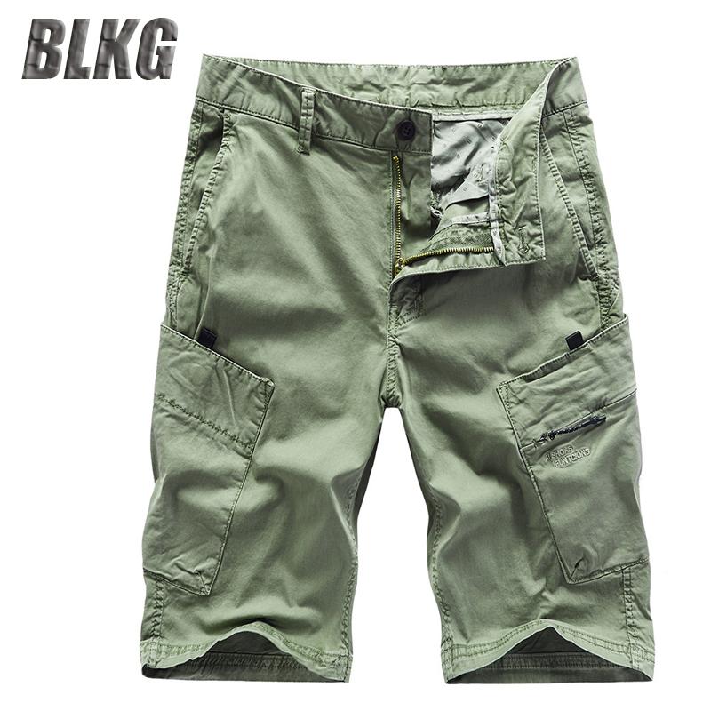 

Fashion Summer Cargo Shorts Men Casual Straight Mid-waist 97.5% Cotton Mens Shorts Solid Color Multi-pockets Ropa Para Hombre, Dark grey