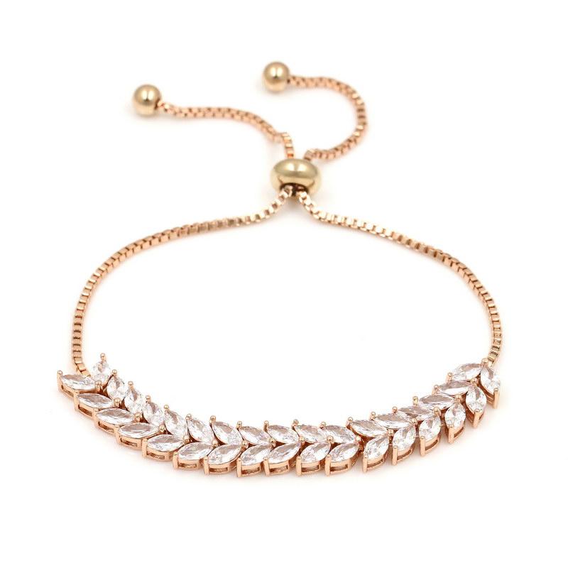 

Cubic Zirconia Jewelry Gold Rose Gold Color Leaf Charm CZ Crystal Female Bracelets Bangles for Women Wedding Bridal