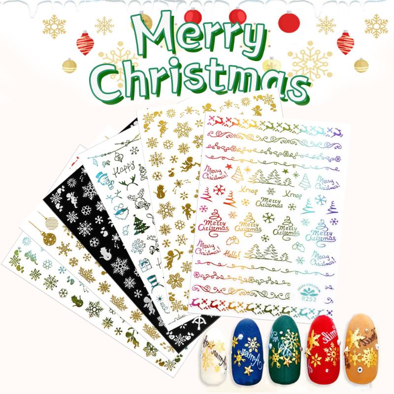 

1Pcs 3D New Year's Stickers for Nail Art Idea Christmas Self Adhesive Sticker Gold Transfer Decals Ongles Decoration Accessories, Hd062