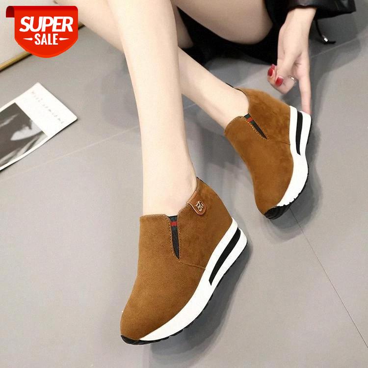 

2019 autumn new height increase single shoes female thick bottom set foot low help casual loafers student platform shoes #m85f