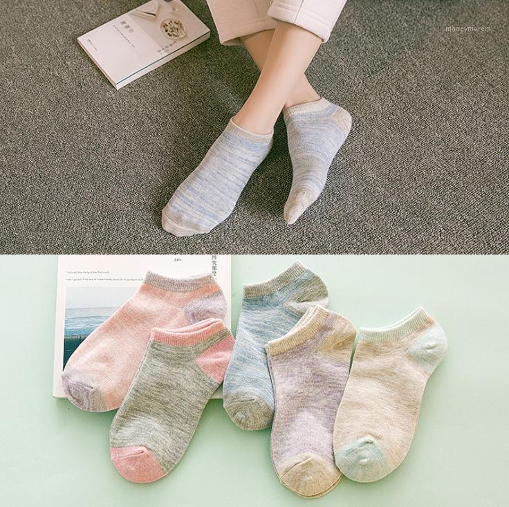 

Invisible Short Woman Sweat summer comfortable cotton bamboo girl women's boat socks ankle low female invisible 5pair1, Blue