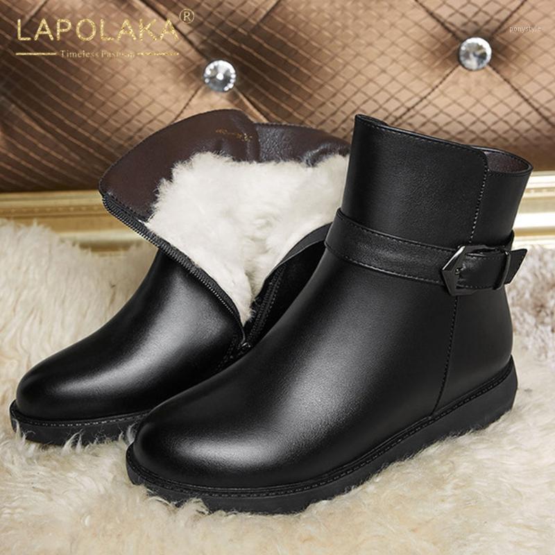

Lapolaka 2020 New Design Big Size 43 Add Fur Warm Winter Boots Woman Shoes Platform Comfortable Genuine Leather Boots Ladies1, Black wool
