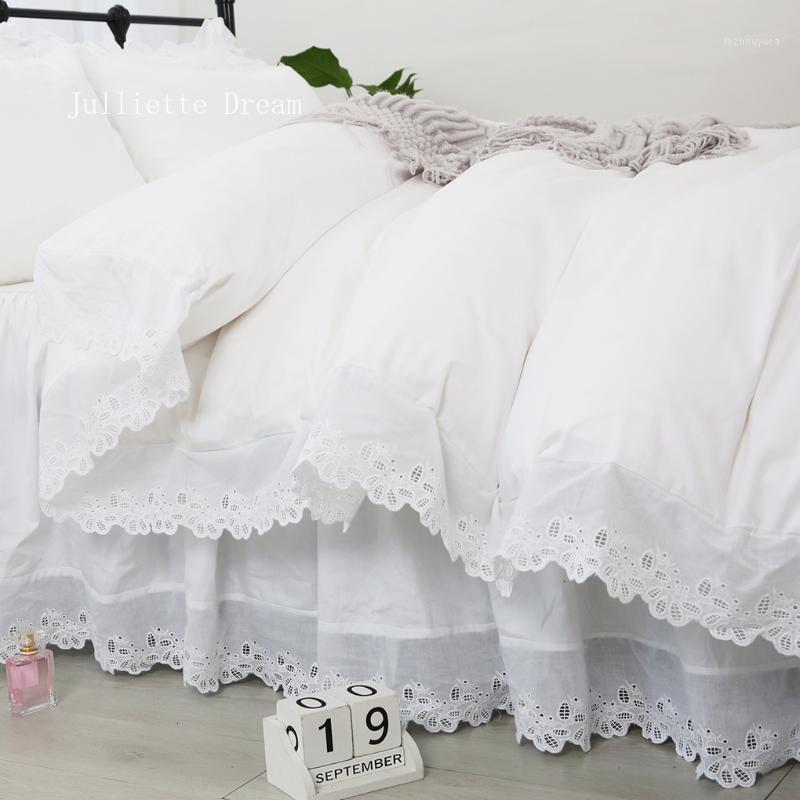 

Super elegant bedding set ruffle lace king size bedding set Luxury sets duvet cover home quilt case bed sheet new1, White