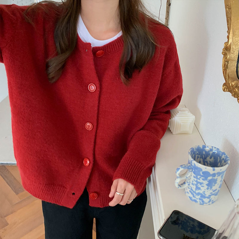 

2021 New 6 colours -Autumn Korean style the soft neck mesh sweaters womens cardigans (x1601) QUOC, Red